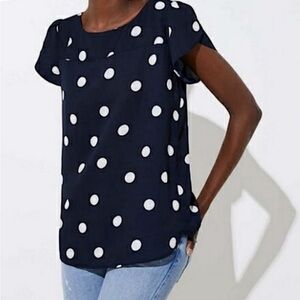 NWT Loft Navy Polka Dot Short Sleeve Blouse